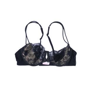 Victoria's Secret Very Sexy bra push unpadded lined black lace sz 36C pink label